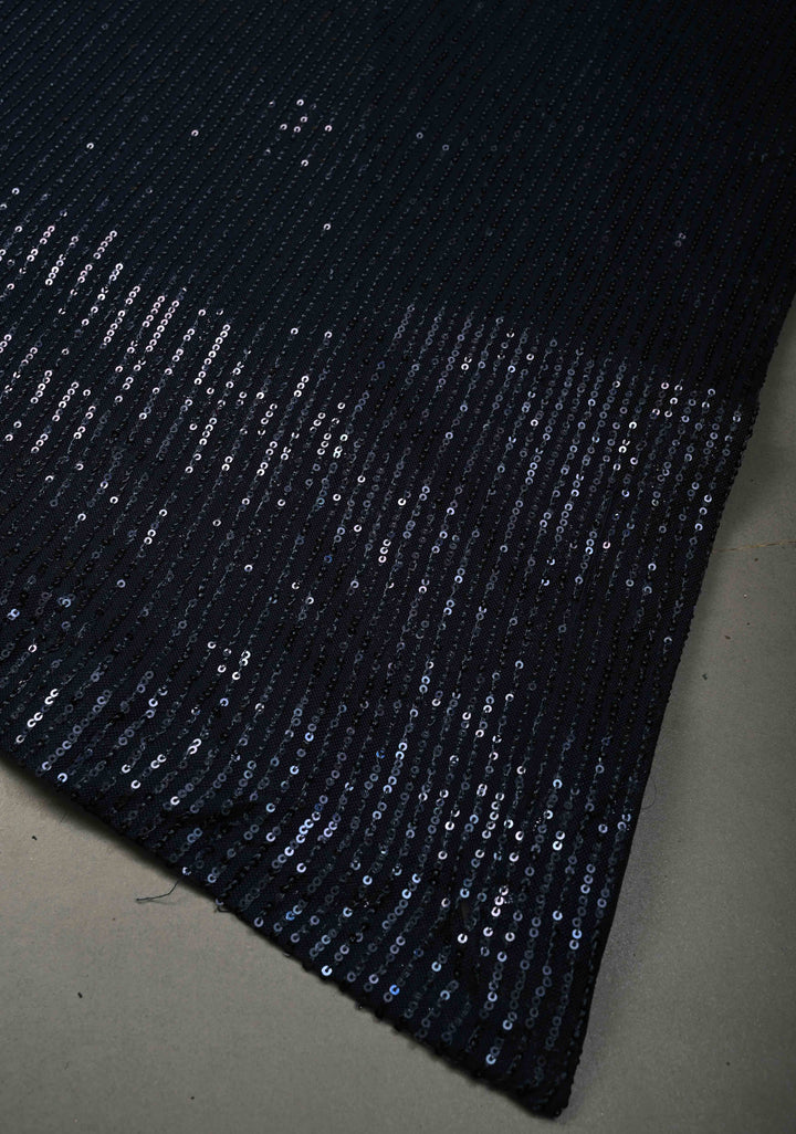 Deep Navy Blue Full Sequins Embellished on Net Saree | SHOBITAM
