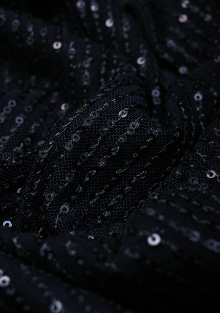 Deep Navy Blue Full Sequins Embellished on Net Saree | SHOBITAM