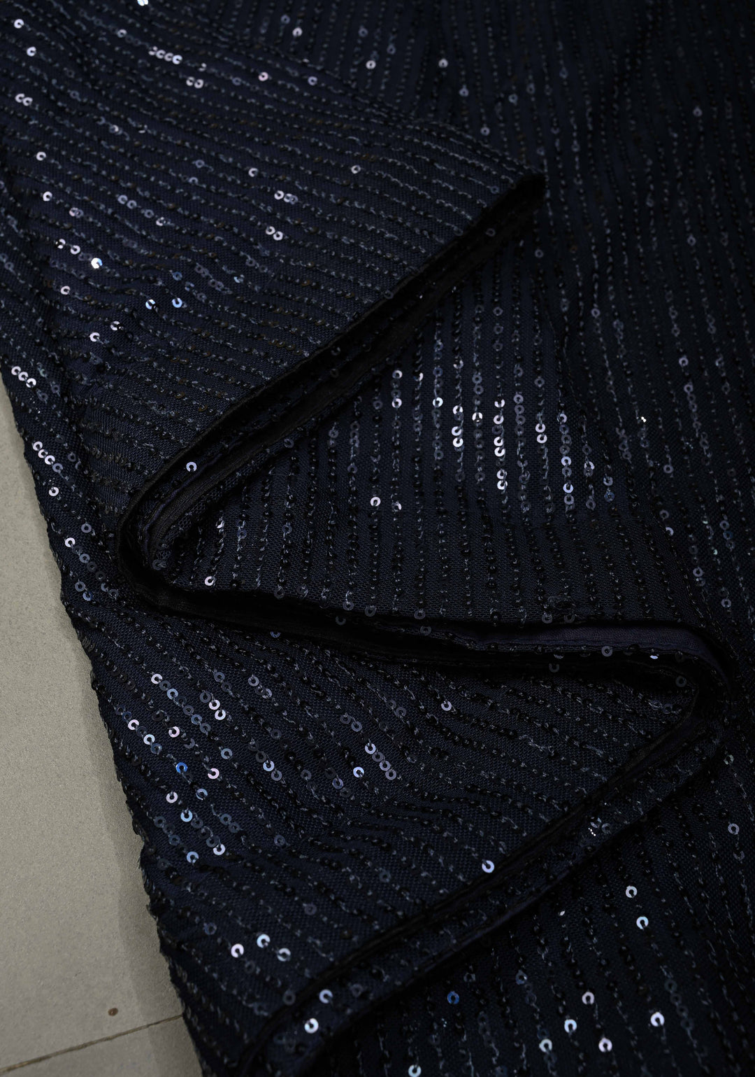 Deep Navy Blue Full Sequins Embellished on Net Saree | SHOBITAM