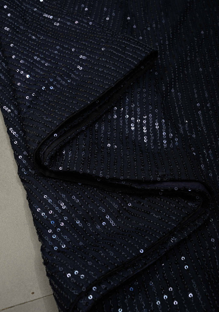 Deep Navy Blue Full Sequins Embellished on Net Saree | SHOBITAM