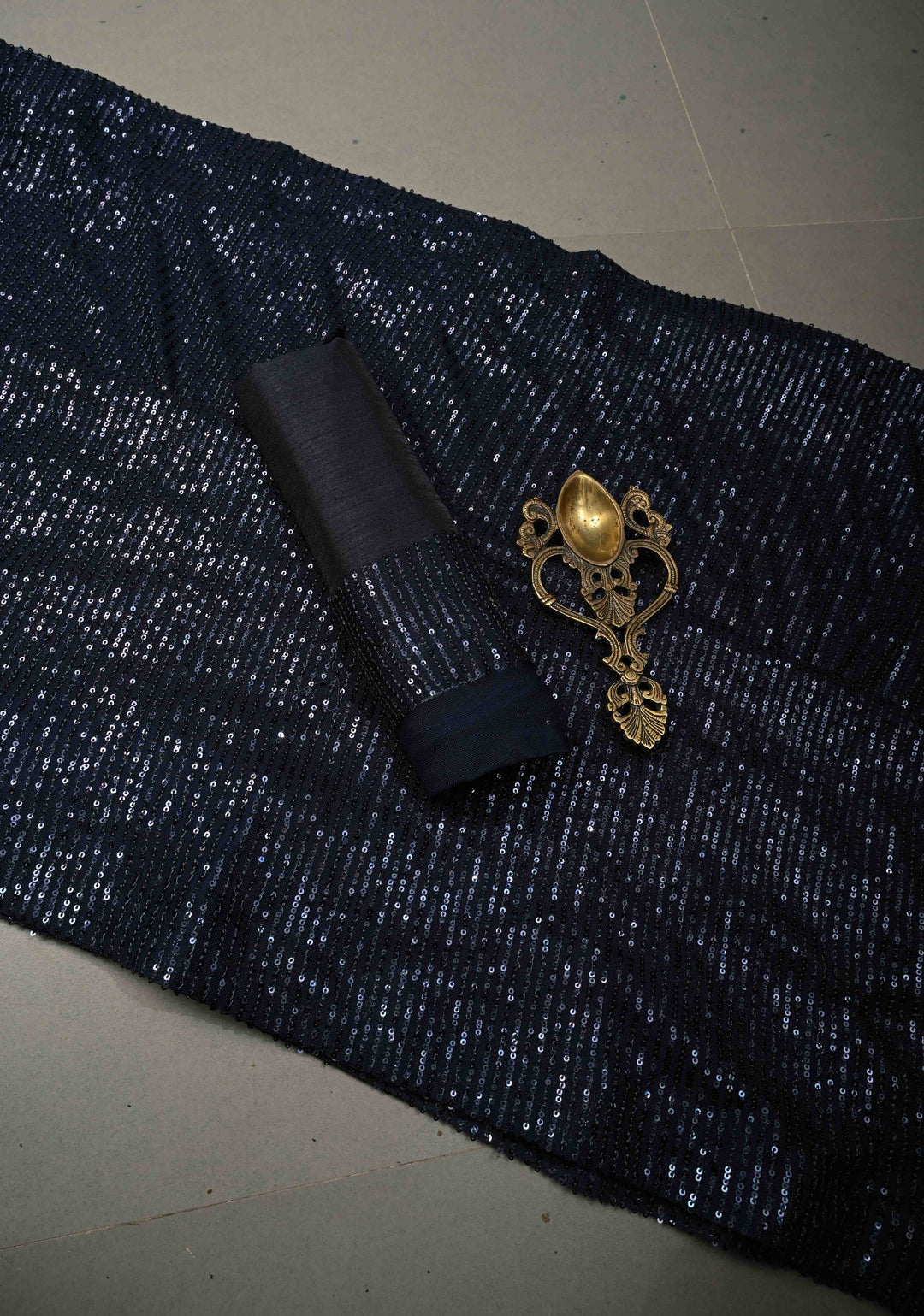 Deep Navy Blue Full Sequins Embellished on Net Saree | SHOBITAM