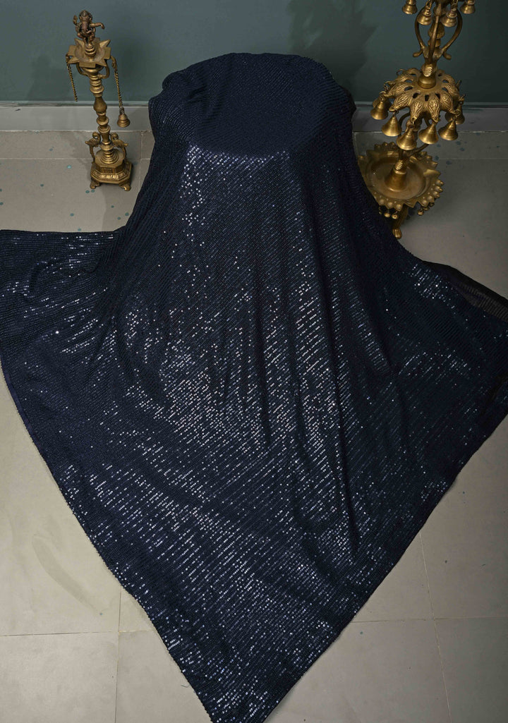 Deep Navy Blue Full Sequins Embellished on Net Saree | SHOBITAM