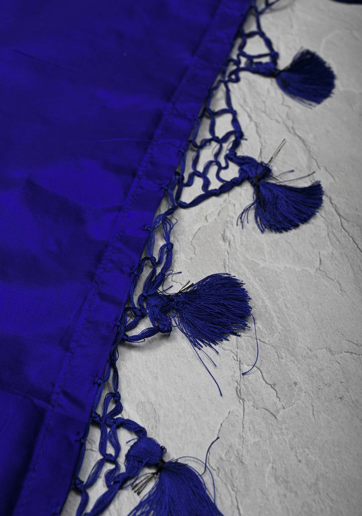 Bluish Purple Banarasi Katan silk saree with Floral Zari Buttas and Meenakari Contrast Zari Border | SILK MARK CERTIFIED