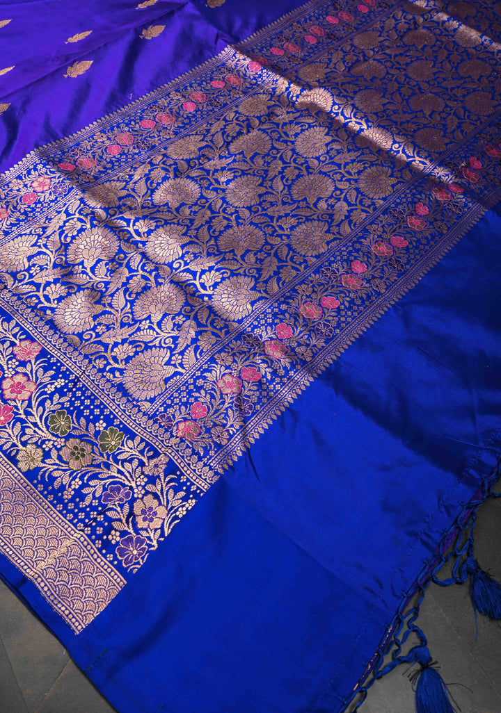 Ink Purple Banarasi Katan Silk Saree with Floral Butta And Meenakari Zari  Border | SILK MARK CERTIFIED