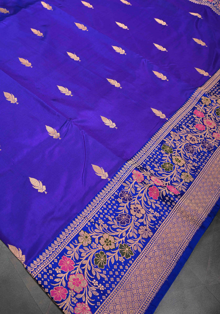 Ink Purple Banarasi Katan Silk Saree with Floral Butta And Meenakari Zari  Border | SILK MARK CERTIFIED