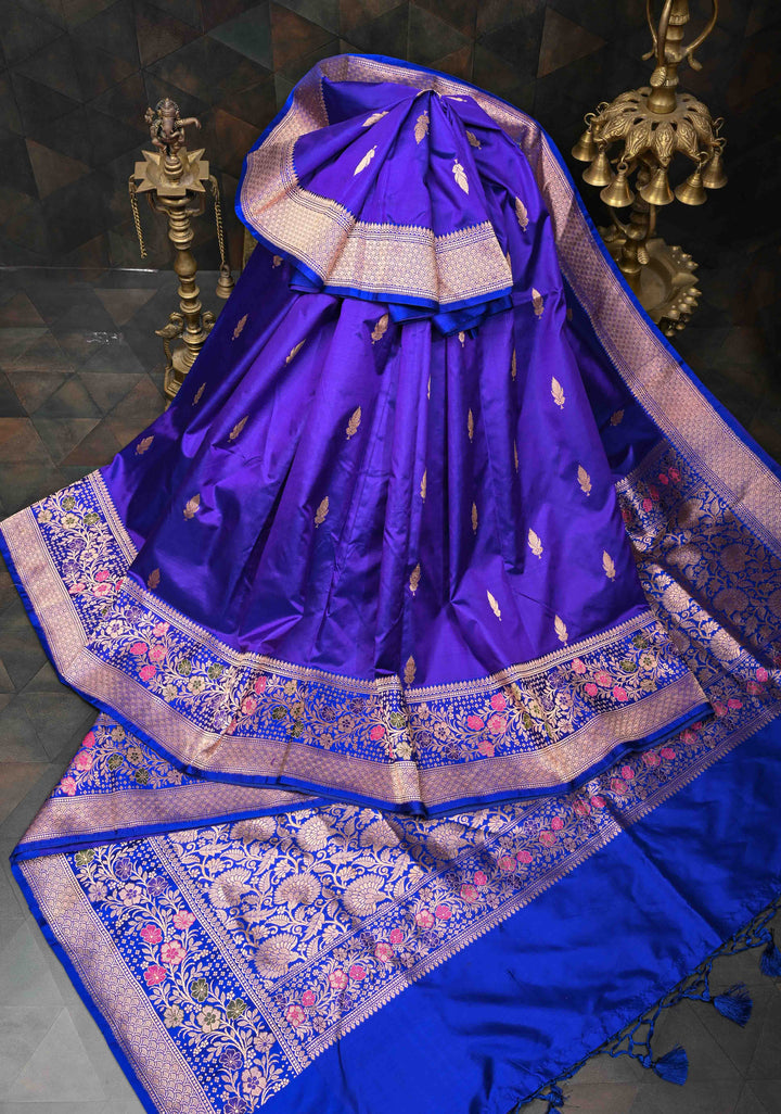 Ink Purple Banarasi Katan Silk Saree with Floral Butta And Meenakari Zari  Border | SILK MARK CERTIFIED