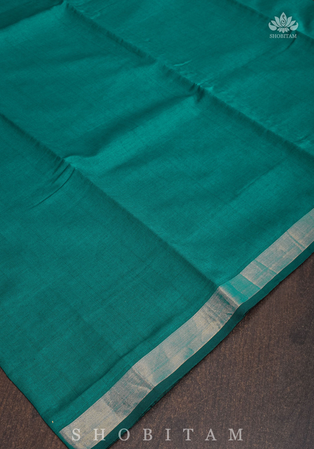 Minimalistic Border Maheshwari Cotton Silk Saree  in Rama Green No Blouse Peice