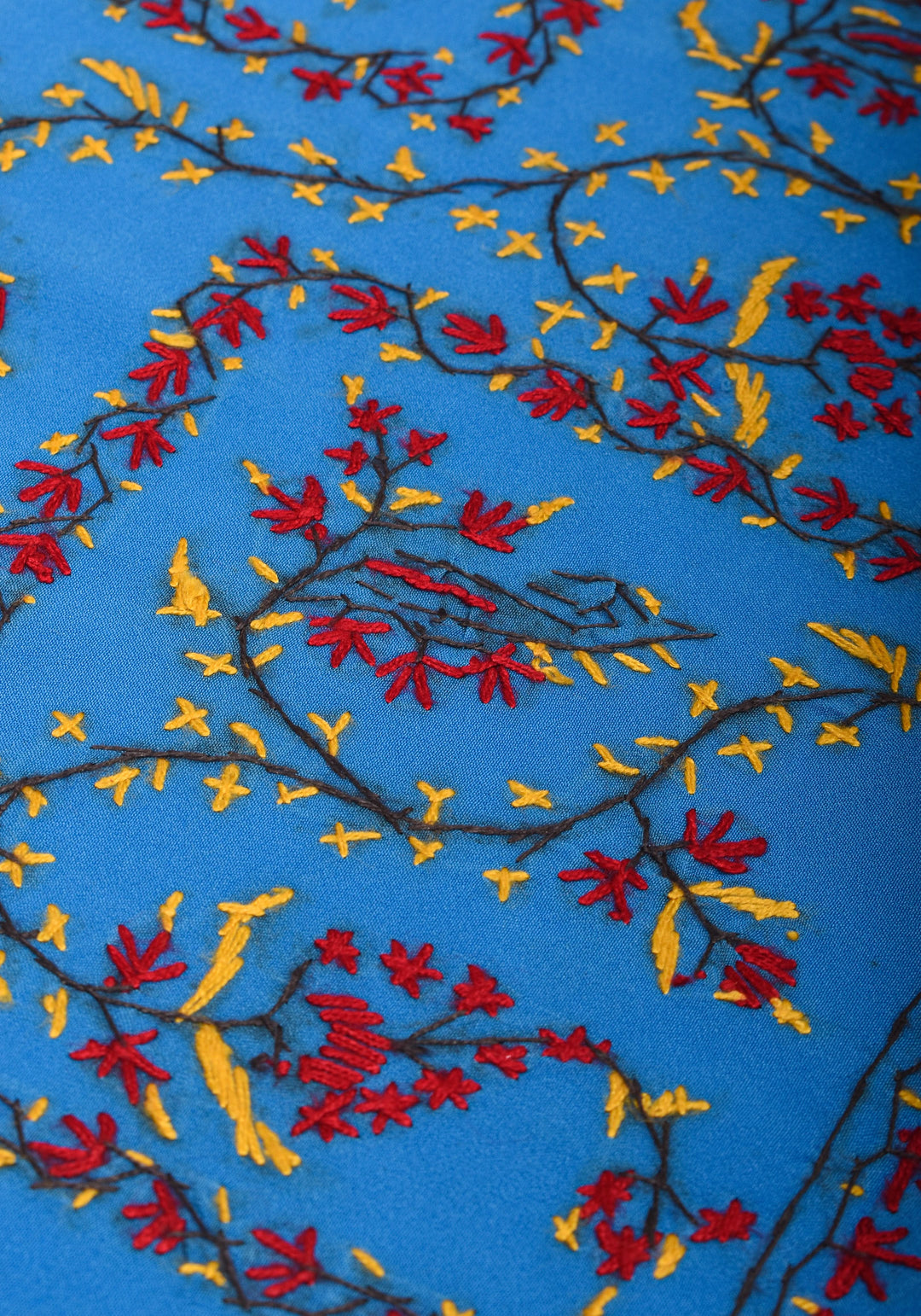 Blue Authentic Kashmiri Sozni Hand Embroidered Saree on Moss Crepe