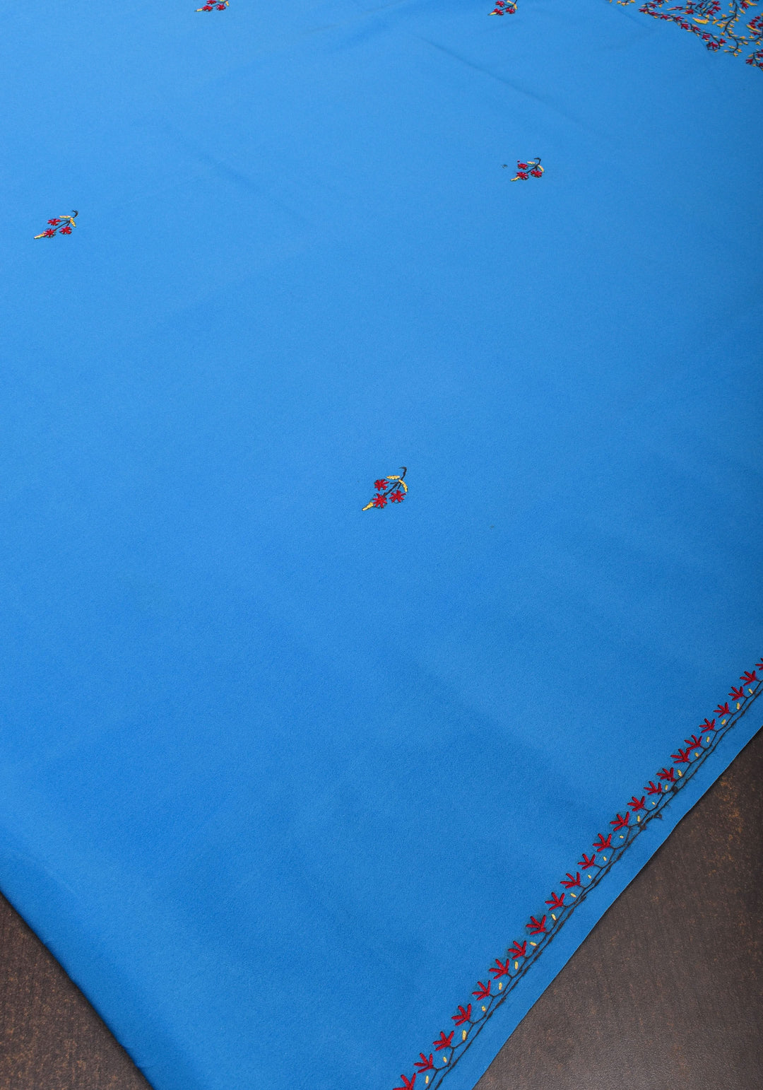 Blue Authentic Kashmiri Sozni Hand Embroidered Saree on Moss Crepe