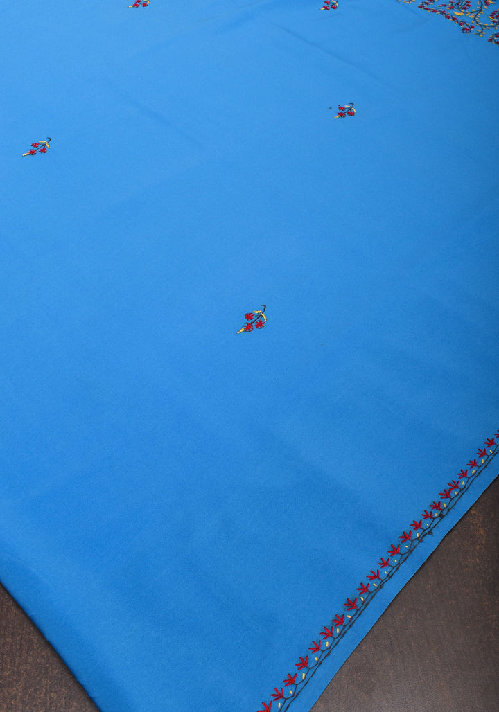 Blue Authentic Kashmiri Sozni Hand Embroidered Saree on Moss Crepe