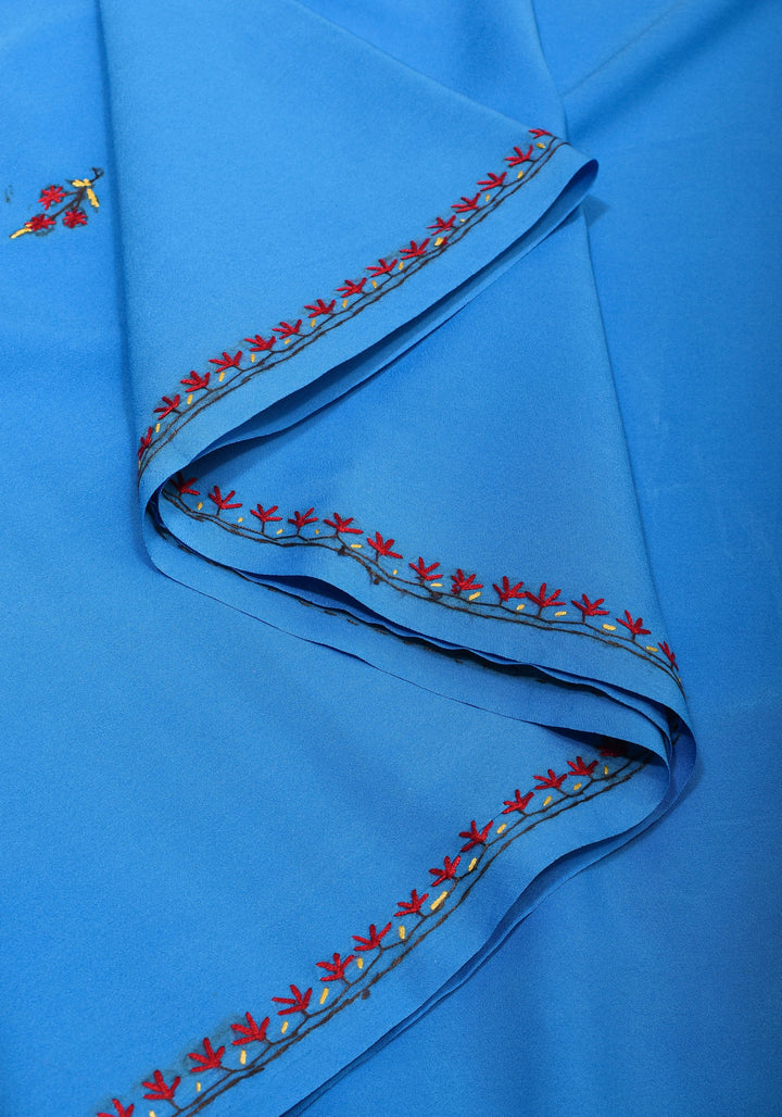 Blue Authentic Kashmiri Sozni Hand Embroidered Saree on Moss Crepe