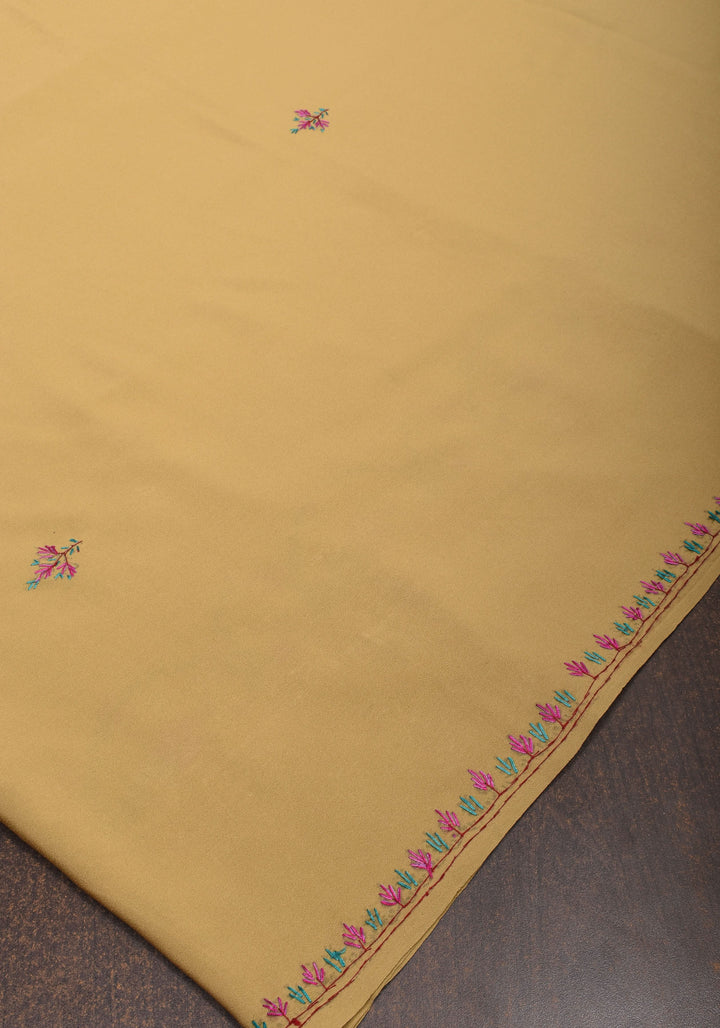 Camel Brown Authentic Kashmiri Sozni Hand Embroidered Saree on Moss Crepe