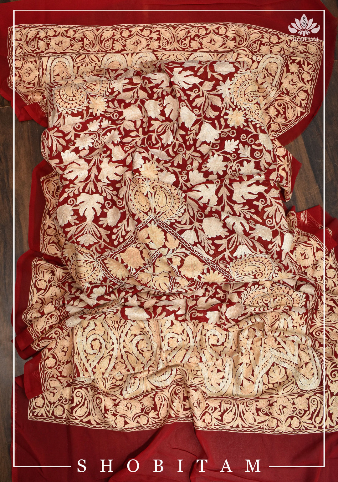 Custom Measure :Kashmiri Aari Work in Red Salwar Kameez | Readymades by Shobitam
