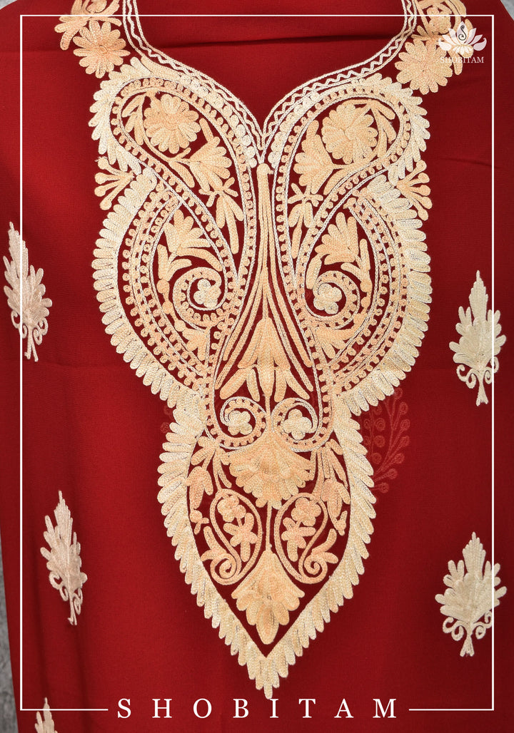 Custom Measure :Kashmiri Aari Work in Red Salwar Kameez | Readymades by Shobitam