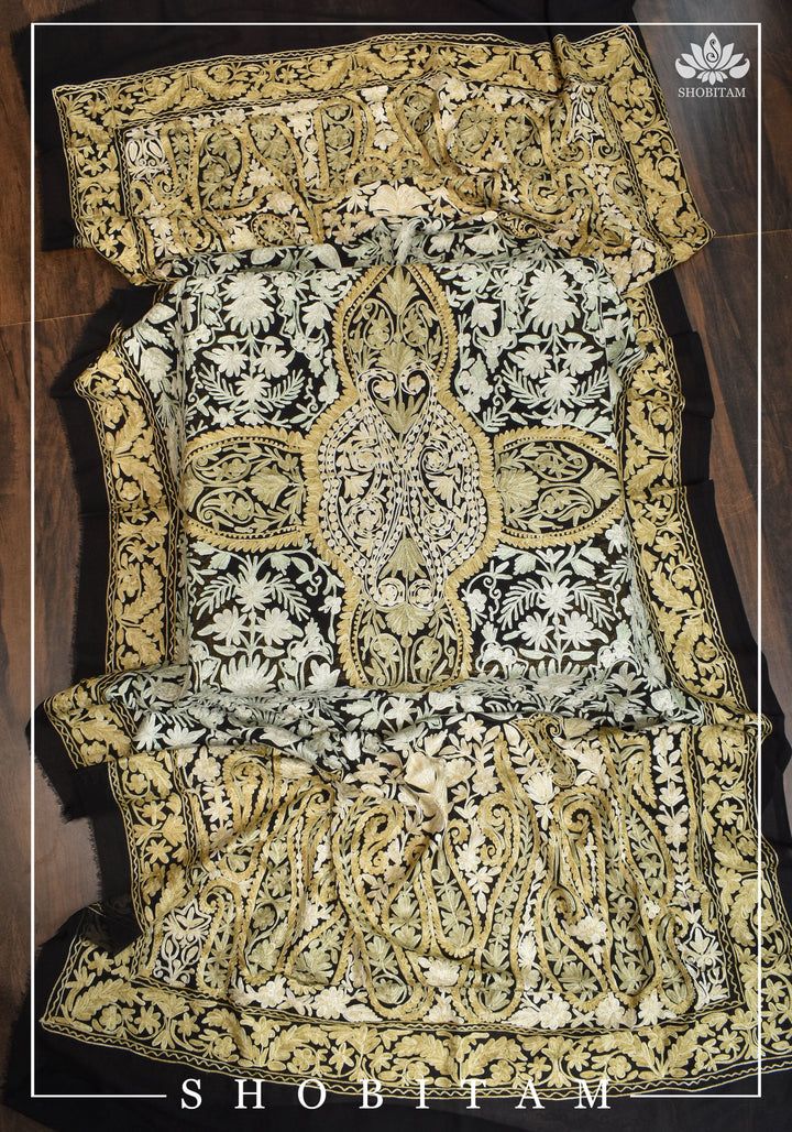 Custom Measure :Kashmiri Aari Work in Black Salwar Kameez | Readymades by Shobitam