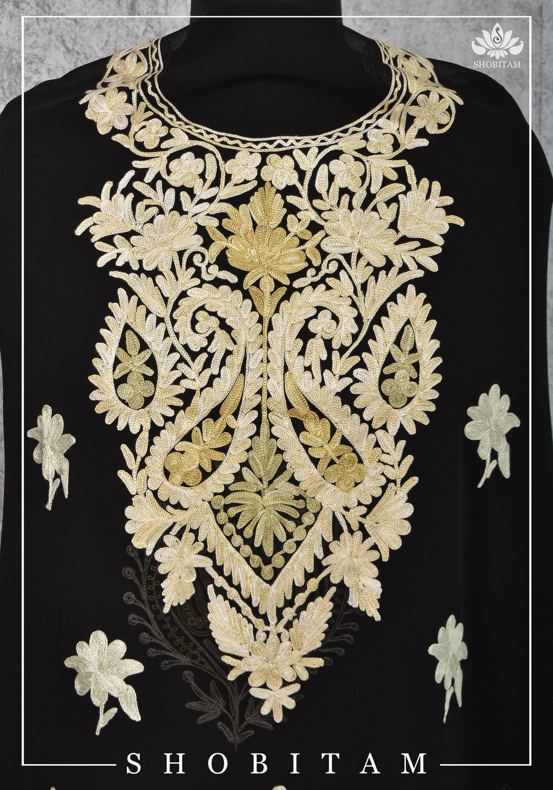Custom Measure :Kashmiri Aari Work in Black Salwar Kameez | Readymades by Shobitam