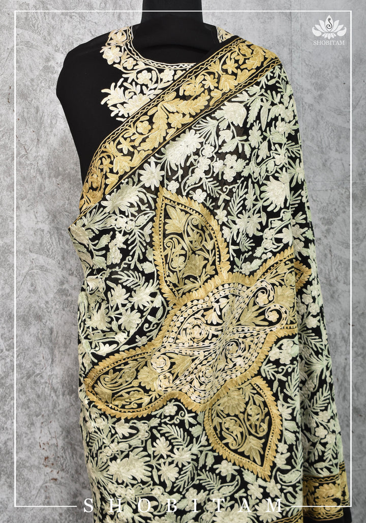 Custom Measure :Kashmiri Aari Work in Black Salwar Kameez | Readymades by Shobitam