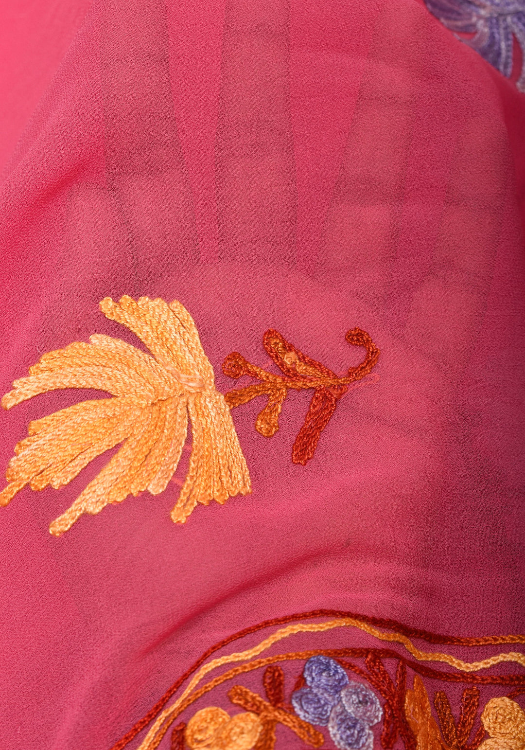 Strawberry Pink Georgette Saree with Kashmiri Aari Work