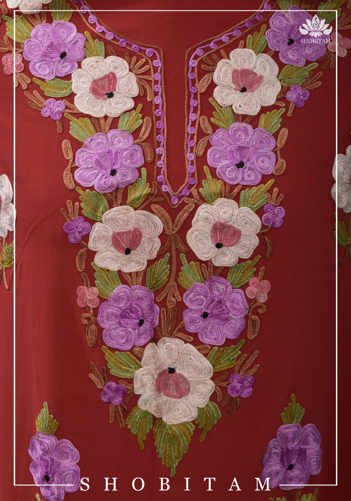 Made to measure: Exquisite Heavy Aari Embroidery Salwar-Kameez and Dupatta set in Red Georgette
