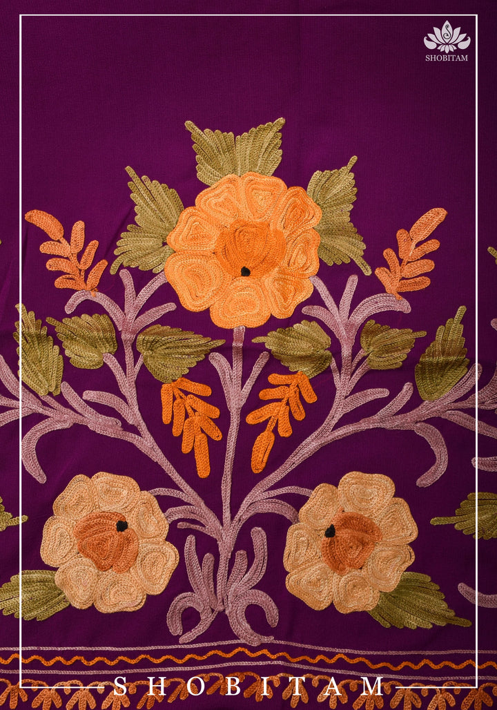 Custom made : Stitched Kashmiri Aari Embroidery Salwar Kameez 3 piece Suit in Purple Georgette