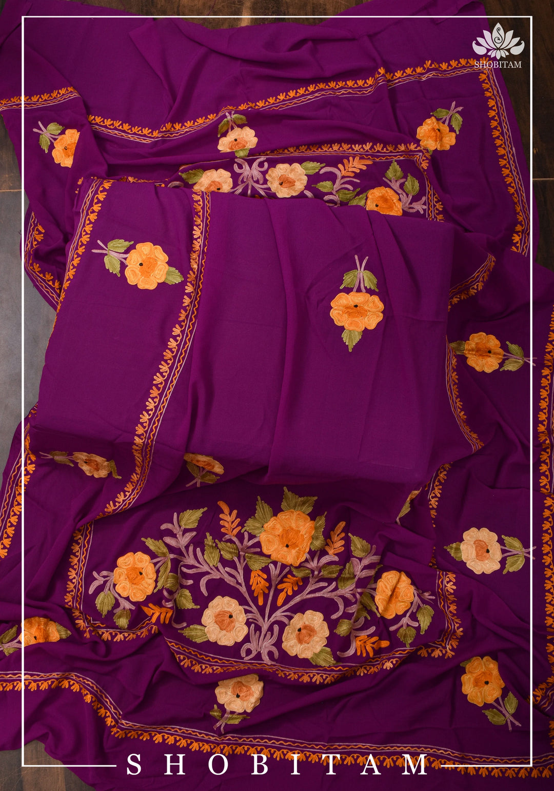Custom made : Stitched Kashmiri Aari Embroidery Salwar Kameez 3 piece Suit in Purple Georgette