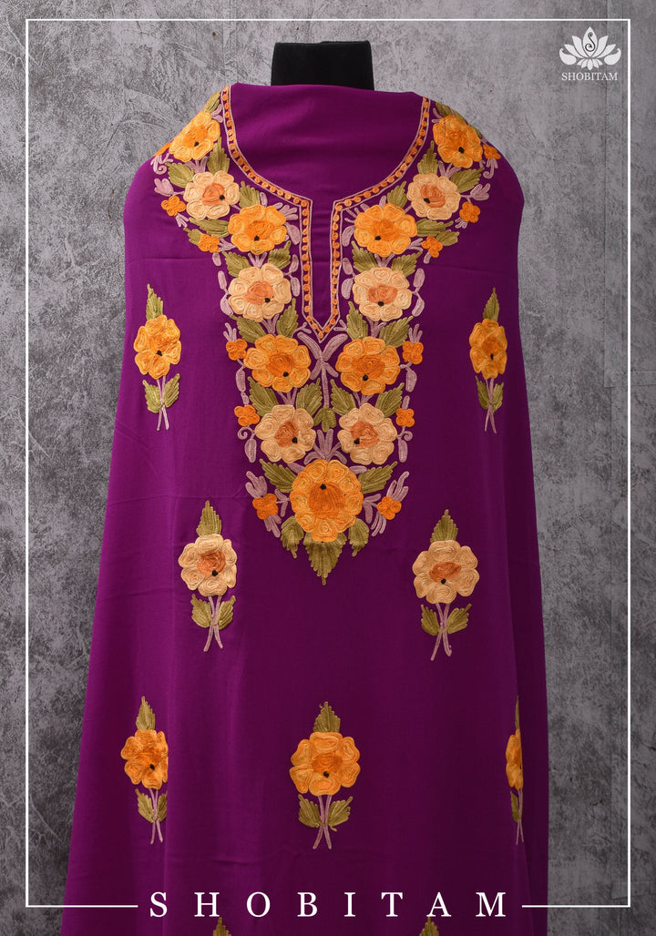 Custom made : Stitched Kashmiri Aari Embroidery Salwar Kameez 3 piece Suit in Purple Georgette