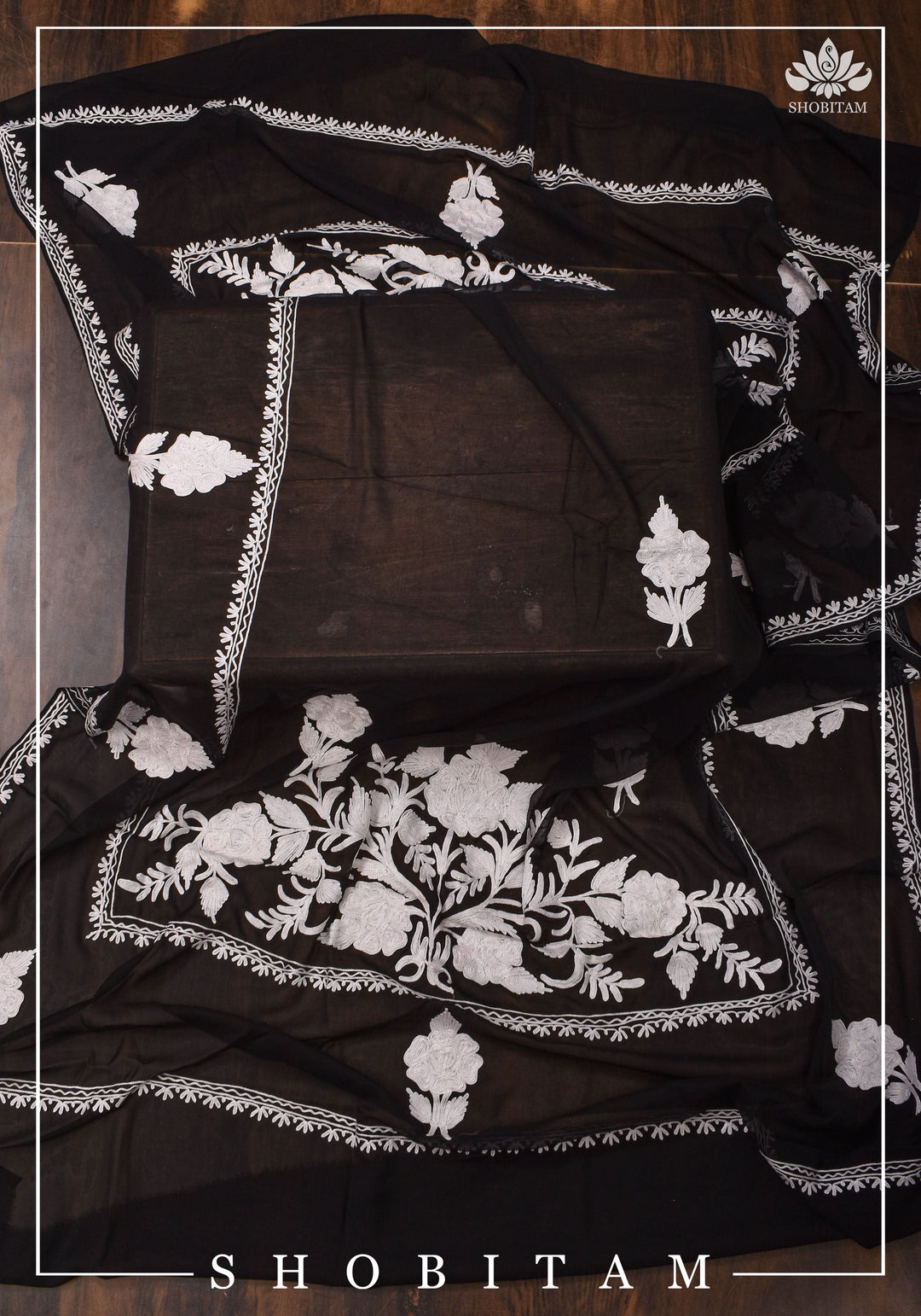 Made to measure: Exquisite Heavy Aari Embroidery Salwar-Kameez and Dupatta set in Black Georgette