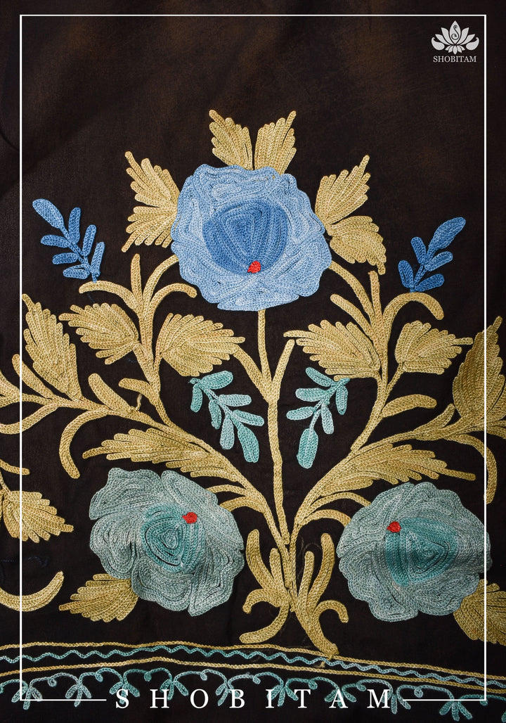 Made to measure: Exquisite Heavy Aari Embroidery Salwar-Kameez and Dupatta set in Black Georgette | Readymades by Shobitam