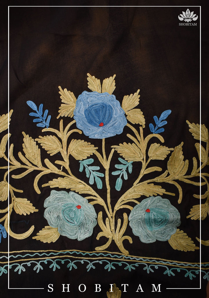 Made to measure: Exquisite Heavy Aari Embroidery Salwar-Kameez and Dupatta set in Black Georgette | Readymades by Shobitam