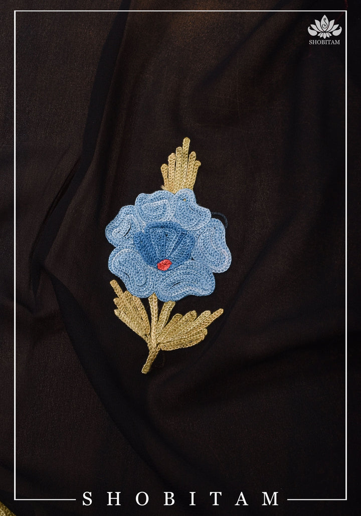 Made to measure: Exquisite Heavy Aari Embroidery Salwar-Kameez and Dupatta set in Black Georgette | Readymades by Shobitam