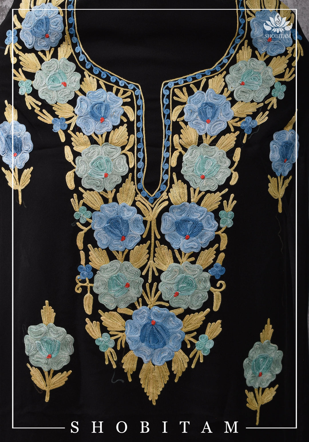 Made to measure: Exquisite Heavy Aari Embroidery Salwar-Kameez and Dupatta set in Black Georgette | Readymades by Shobitam