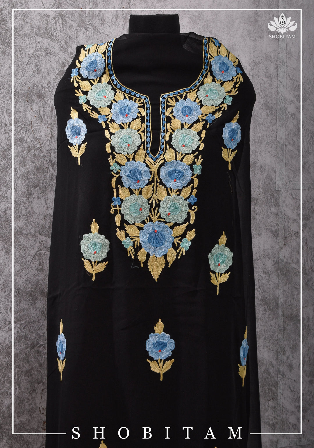 Made to measure: Exquisite Heavy Aari Embroidery Salwar-Kameez and Dupatta set in Black Georgette | Readymades by Shobitam