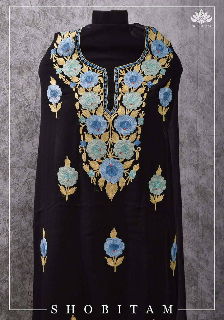 Made to measure: Exquisite Heavy Aari Embroidery Salwar-Kameez and Dupatta set in Black Georgette | Readymades by Shobitam