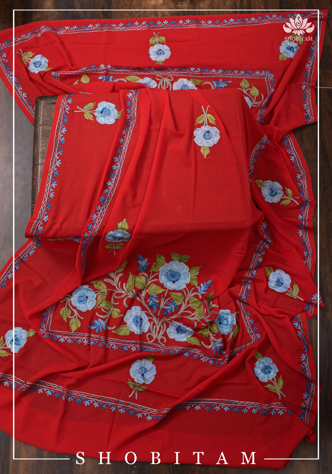 Custom made : Stitched Kashmiri Aari Embroidery Salwar Kameez 3 piece Suit in Red Georgette