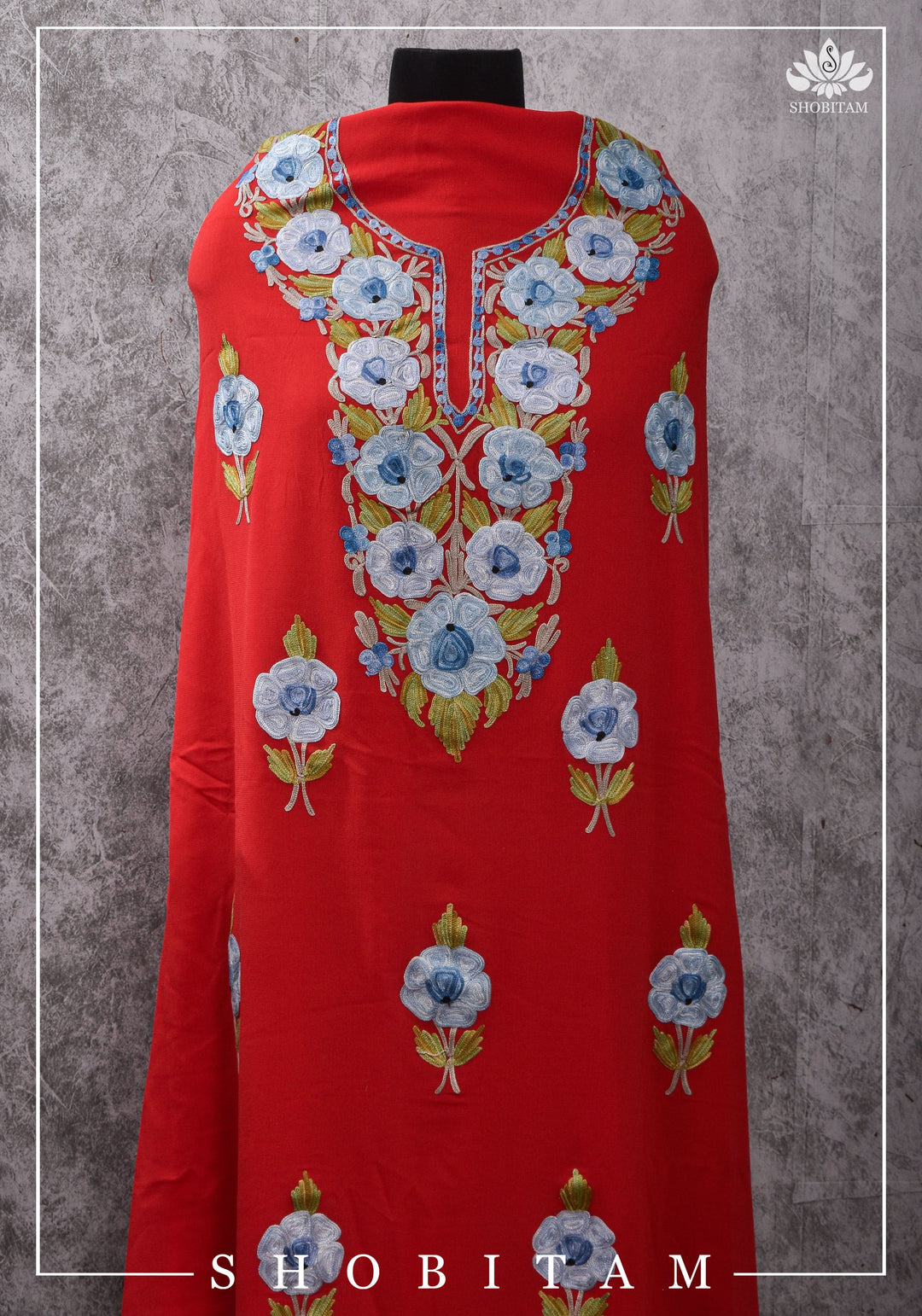 Custom made : Stitched Kashmiri Aari Embroidery Salwar Kameez 3 piece Suit in Red Georgette