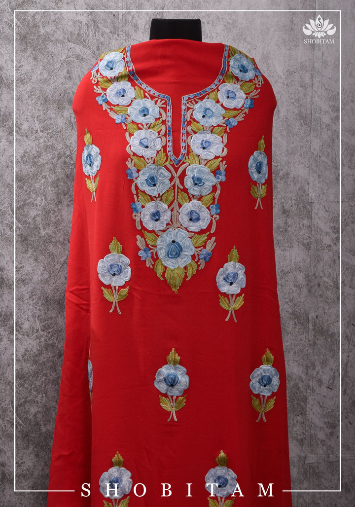 Custom made : Stitched Kashmiri Aari Embroidery Salwar Kameez 3 piece Suit in Red Georgette