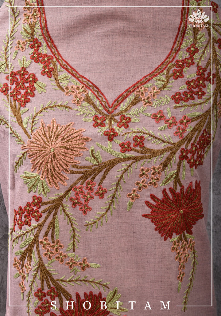 Made to measure: Exquisite Heavy Aari Embroidery Cotton Salwar-Kameez set in Peach