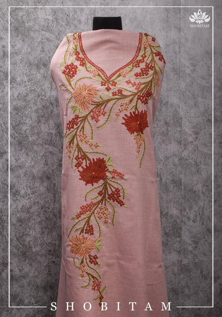 Made to measure: Exquisite Heavy Aari Embroidery Cotton Salwar-Kameez set in Peach