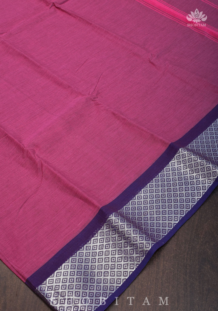 Chettinadu Cotton Saree in Purple with blue borders.no blouse piece
