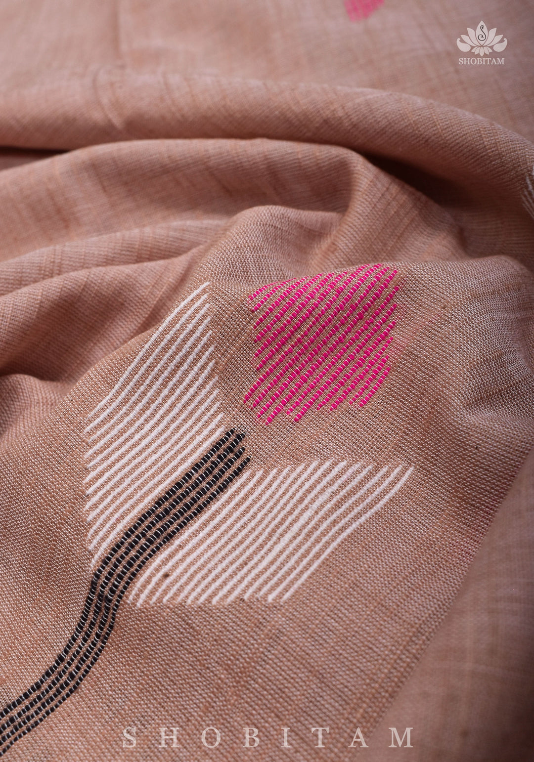 DUPATTA : Hand Jamdani Dupatta in Rose Beige Mercerized Cotton
