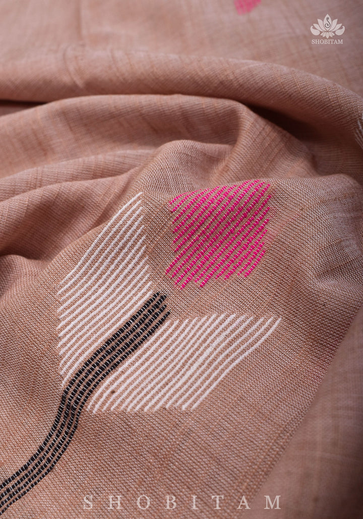 DUPATTA : Hand Jamdani Dupatta in Rose Beige Mercerized Cotton