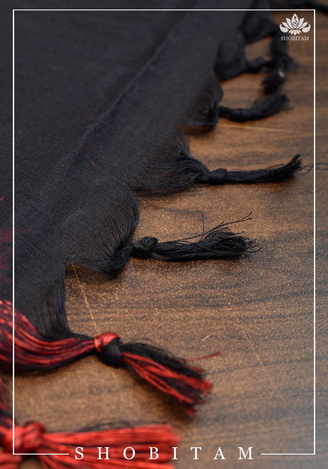 Black Chettinadu Cotton Saree with Temple Zari Borders