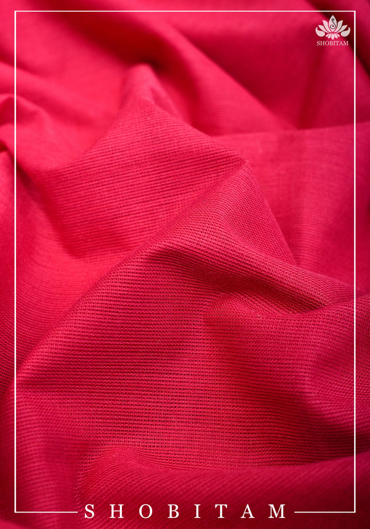 Chettinadu Cotton Saree in Pink with Wide Zari Border, no Blouse piece | Sarees by Shobitam
