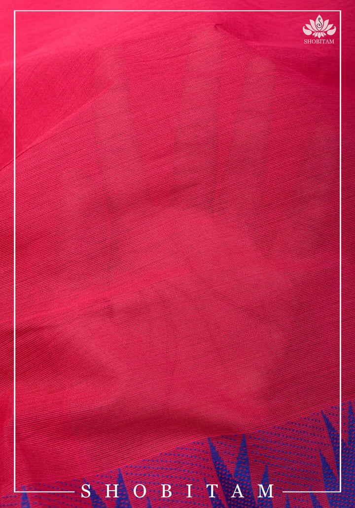 Chettinadu Cotton Saree in Pink with Wide Zari Border, no Blouse piece | Sarees by Shobitam