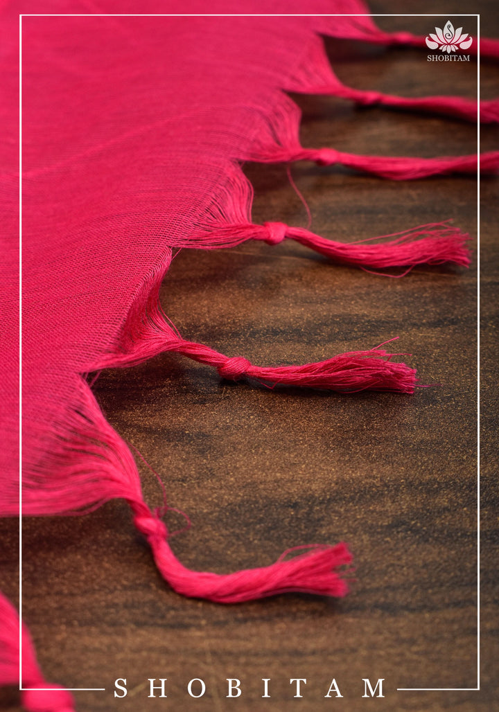 Chettinadu Cotton Saree in Pink with Wide Zari Border, no Blouse piece | Sarees by Shobitam