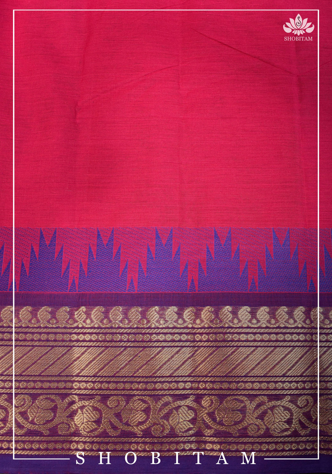 Chettinadu Cotton Saree in Pink with Wide Zari Border, no Blouse piece | Sarees by Shobitam