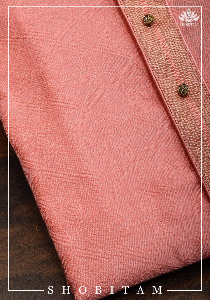 Peach Pink Banarasi Self Brocade Kurta Pajama Set for Men, Mutiple Size  | Ethnic Menswear by Shobitam