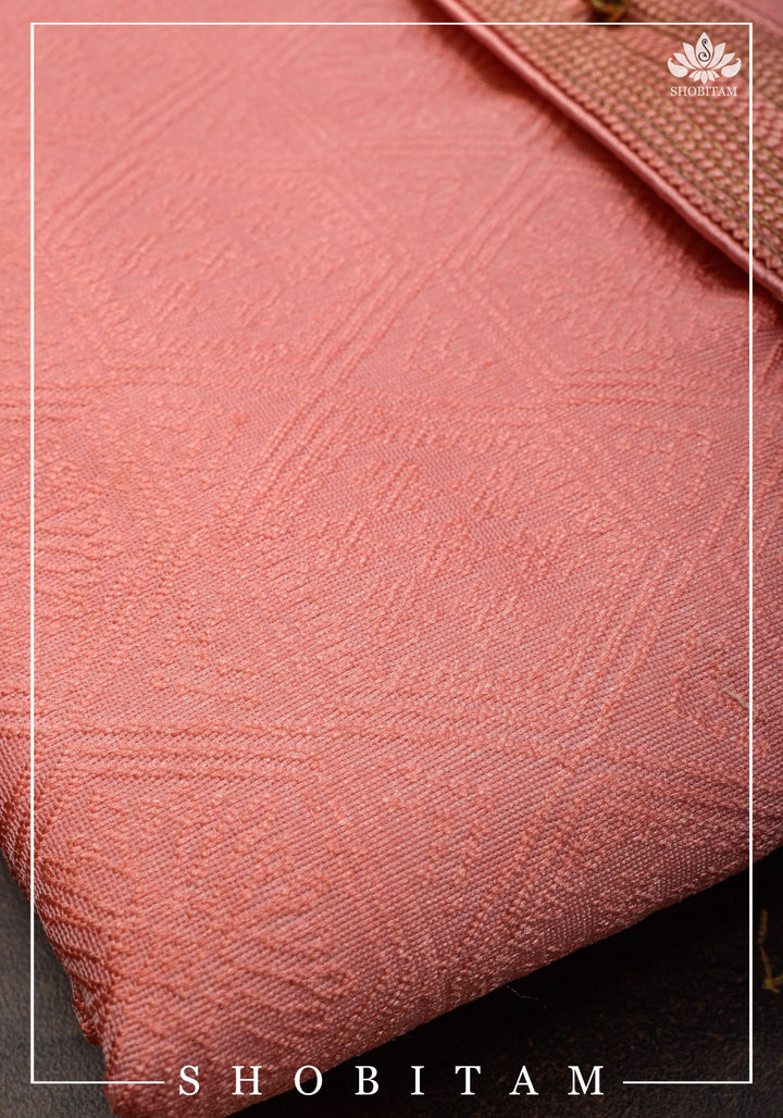 Peach Pink Banarasi Self Brocade Kurta Pajama Set for Men, Mutiple Size  | Ethnic Menswear by Shobitam