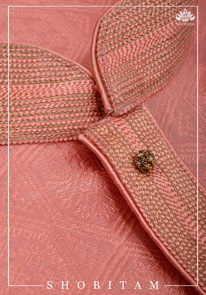 Peach Pink Banarasi Self Brocade Kurta Pajama Set for Men, Mutiple Size  | Ethnic Menswear by Shobitam