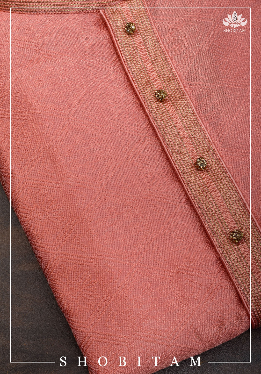 Peach Pink Banarasi Self Brocade Kurta Pajama Set for Men, Mutiple Size  | Ethnic Menswear by Shobitam